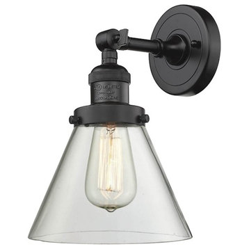 Innovations 1-Light Large Cone Sconce, Oiled Rubbed Bronze, Clear Glass