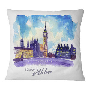 Insert Printed On Both Side in Sofa Throw Pillow 16 in Designart CU7688-16-16 Watercolor Dark Illustration Cityscape Painting Cushion Cover for Living Room x 16 in