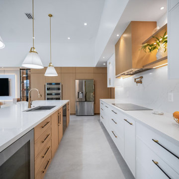 Warm Wood & White Cabinetry with Quartz Counters | Weston Kitchen