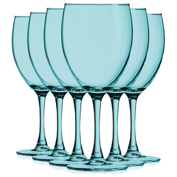Nuance 10 oz Accent Stem Wine Glasses - Set of 6, Full Aqua