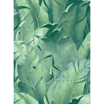 GW2007W - Grace & Gardenia Exotic Blue Green Tropical Banana Leaf Peel and