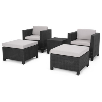 Dottie Outdoor Wicker Print  2 Seater Chat Set With Ottomans, Dark Gray/Gray