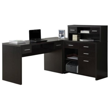 Bowery Hill Contemporary Wood L Shaped Computer Desk with Hutch in Cappuccino