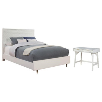 Home Square 2-Piece Set with Queen Panel Bed & Mini Wood Desk in White
