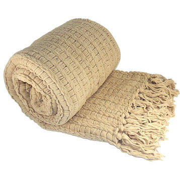 Space Yarn Knitted Throw, Light Camel, 60" X 80"
