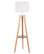 Compass Mid-Century Modern Floor Lamp With Shelf, Natural Wood/White Linen