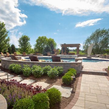 Elgin, IL Roman End Pool with Freeform Hot Tub
