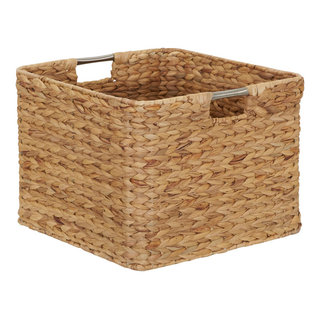 mDesign Hyacinth Braided Woven Pantry Bin Basket, Handles, 6 Pack - 16 x 12 x 6, Gray Wash