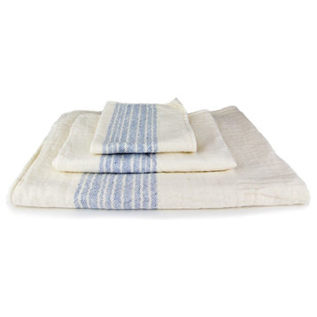 Kontex-Flax Line Organic Towels, Ivory/Blue, Wash Cloth