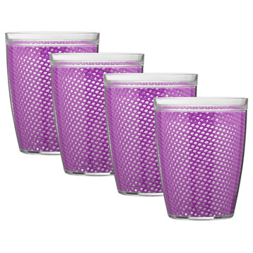 Kraftware Fishnet Double Wall Glasses, Purple, 14 oz, Set of 4