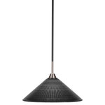 Toltec Lighting - Paramount Mini Pendant, Matte Black & Brushed Nickel, 16" Black Matrix - Enhance your space with the Paramount 1-Light Mini Pendant. Installation is a breeze - simply connect it to a 120 volt power supply and enjoy. Achieve the perfect ambiance with its dimmable lighting feature (dimmer not included). This pendant is energy-efficient and LED-compatible, providing you with long-lasting illumination. It offers versatile lighting options, as it is compatible with standard medium base bulbs. The pendant's streamlined design, along with its durable glass shade, ensures even and delightful diffusion of light. Choose from multiple finish, color, and glass size variations to find the perfect match for your decor.