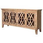 Four Hands Furniture - Saviano Azalea Sideboard 4-Door, Dogwood - Intricately curved and crossed mullions dress the four glass doors of this traditional farmhouse sideboard made of solid wood. A light, washed finish and slightly splayed leg complete the look.