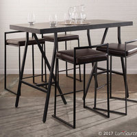 LumiSource Fuji Counter Stool Set of 2, Brown Faux Leather Cushion, Black Frame