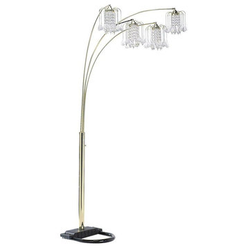 Polished Brass-Finish Floor Lamp With Crystal-Like Shad