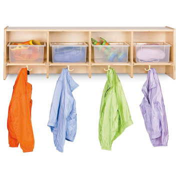 4 Section Wall Mount Coat Locker, With Clear Tubs