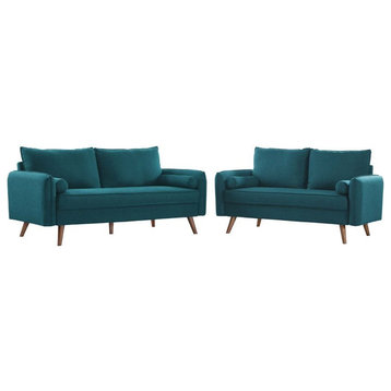Modway Revive 2-Piece Fabric Upholstered Sofa and Loveseat Set in Teal