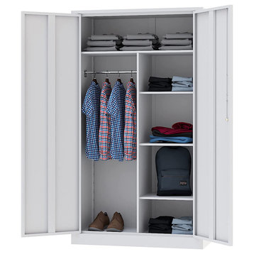 Metal Storage Cabinets Locker, 72" Steel Storage Freestanding Wardrobe, White, 182.8*90*45cm