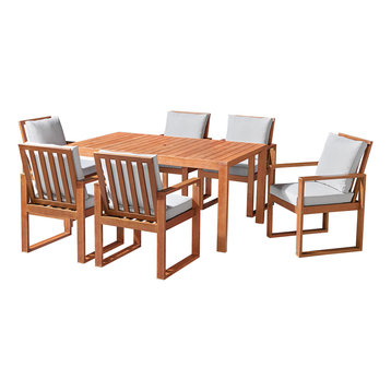 Weston Eucalyptus Wood Outdoor Dining Table With 6 Dining Chairs, Set of 7