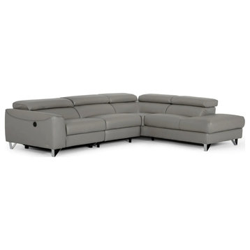 Sara Modern Gray Teco-Leather Right Facing Sectional Sofa With Recliner