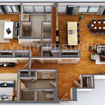 3D Floor Plan by Yantram 3D Architectural Design Studio, Chicago, Illinois