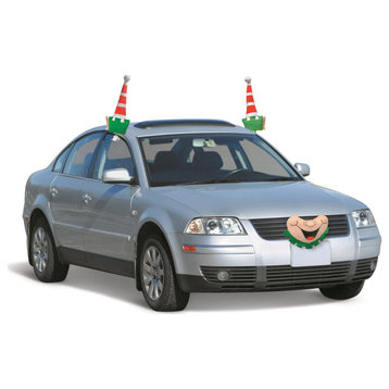 19" Red and Green Elf Christmas Car Decorating Kit - Universal Size