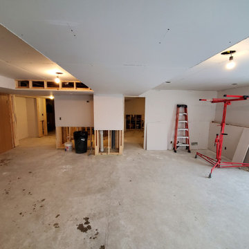 Finished basement drywall stage