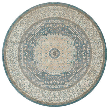 Durable Distressed Century Area Rug, Blue/Sand, 7'7"x7'7" Round