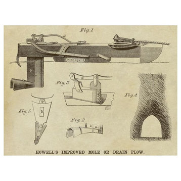 "Howell's Improved Mole or Drain Plow" Print by Inventions, 46"x35"