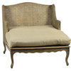 DOVETAIL MADELEINE Chaise Antiqued Linen Upholstery Cane Back and