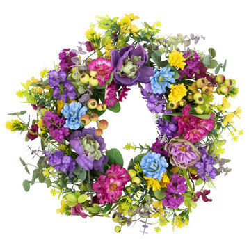 Floral Eucalyptus and Olive Spring Wreath 24" Multicolor
