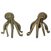 Set of 2 Gold Cast Iron Octopus Phone Holder Stand Decorative Bookend Home Deco