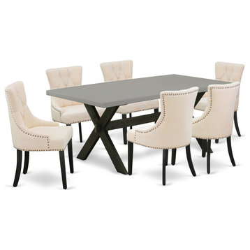 X697Fr102-7, 7-Piece Dinette Set, 6 Chairs and Cement Table Top, Black