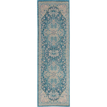 Nourison Tranquil TRA07 Ivory/Turquoise Runner 2'3" x 7'3" Area Rug