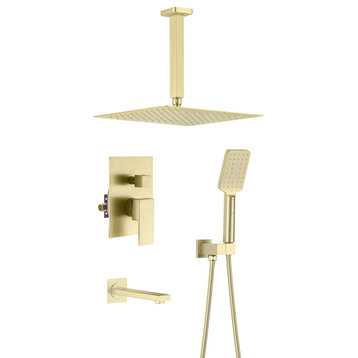 Ceiling Mounted 3-Function Shower System, Rough, Valve, Brushed Gold