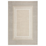 Nourison - Nourison Glitz 5'3" x 7'3" Ivory Modern Indoor Area Rug - Create an ultra-glam foundation for your decor with this geometric rug from the Glitz Collection. It features an abstract center design surrounded by a series of wide and narrow borders in silver, ivory, and gold tones that are enhanced with subtly textured accents. Finished with a brilliant shimmer that adds visual intrigue, this contemporary rug is made from softly textured polyester.
