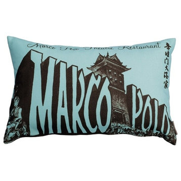 Pillow Decor - Marco Polo Theatre Restaurant 12 x 20 Blue Throw Pillow