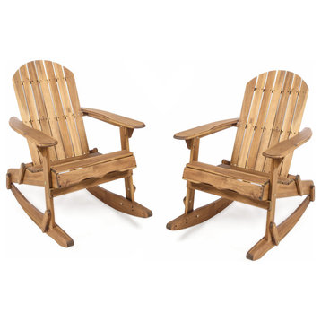 GDF Studio Vivian Outdoor Acacia Wood Adirondack Rocking Chair, Natural Stained, Set of 2