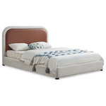 Meridian Furniture - Blake Brown Bed, Full - Create a dreamy look in your modern bedroom with this Blake bed. This full-sized bed offers a heavily padded soft brown vegan leather headboard that's inviting to the upper body as you recline in bed to read a book or watch TV. The bed's frame comes covered in rich cream linen-like fabric for a contrasting look that's well-received in contemporary bedroom spaces. Full slats are included, so there's no need to add a box spring.