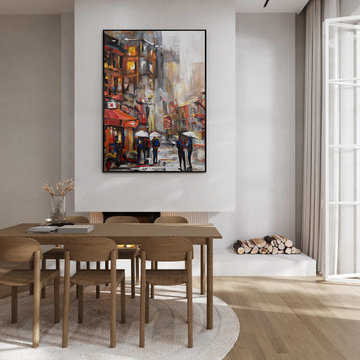 Framed abstract art on canvas painting "Urban Atmosphere"