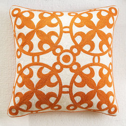 Moroccan Crewelwork Pillow Cover- Orange - Decorative Pillows