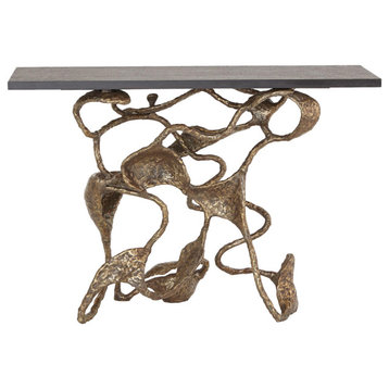 Modern Abstract Sculptural Vines Console Table Bronze Black Marble Organic Shape