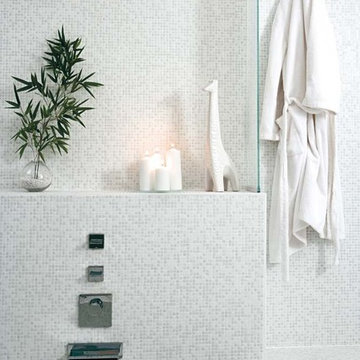 Modern white bathrooms with custom mix mosaic mix