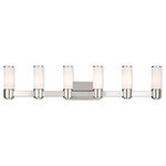 Livex Lighting - Weston 6-Light ADA Wall Sconce/ Bath Vanity, Polished Nickel - This stunning design features a polished nickel finish studded with hand blown satin opal white glass. This sleek design will brighten up bathroom. Pair it with the mini chandelier to give your bath that extra wow factor!