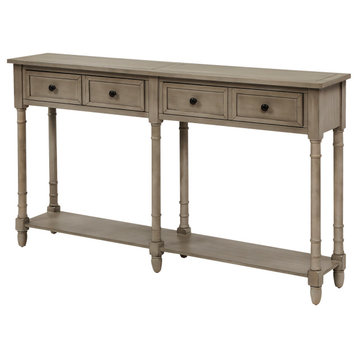 58" Two-Drawer Console Table With Bottom Shelf for Living Room Gray Wash