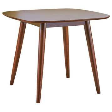 GDF Studio Bass Mid Century Modern Square Faux Wood Dining Table, Walnut