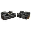 2-Piece Manque Set Double Reclining Sofa and Love Seat w Console Black Leather