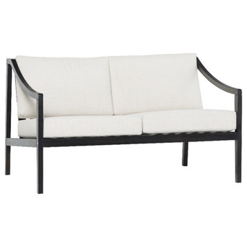 Modern Solid Wood Outdoor Curved Arm Loveseat - Black Wash
