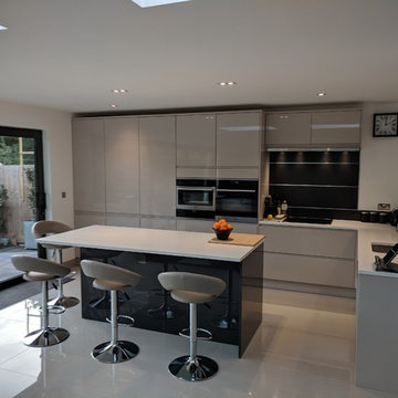 Two colour kitchen with an island