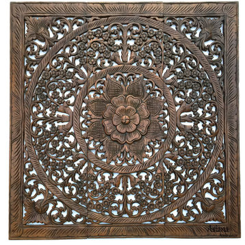 Elegant Wood Carved Wall Panels Wood Carved Floral Wall Art Bali Home Decor 36"