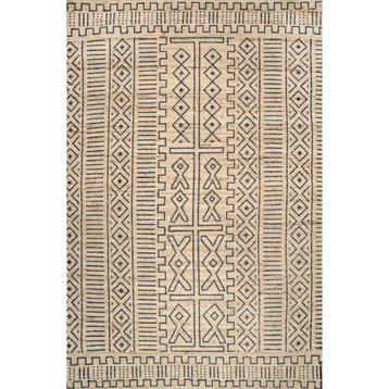 nuLOOM Braided Jute and Sisal Ethnic Transitional Striped Area Rug, Gray 5'x8'